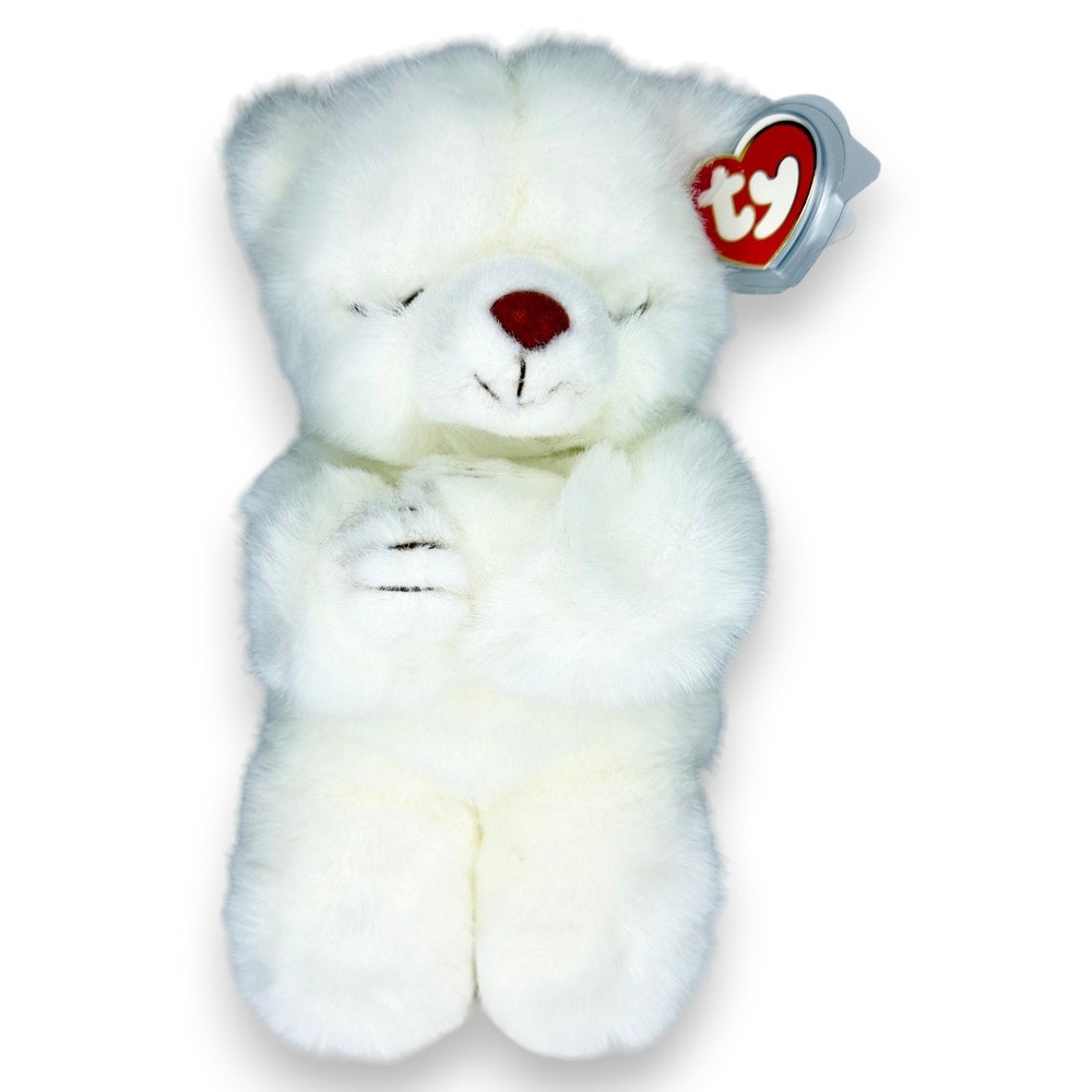Faith the Bear | Peaceful White Teddy | Mint Heart Tag TY Classic